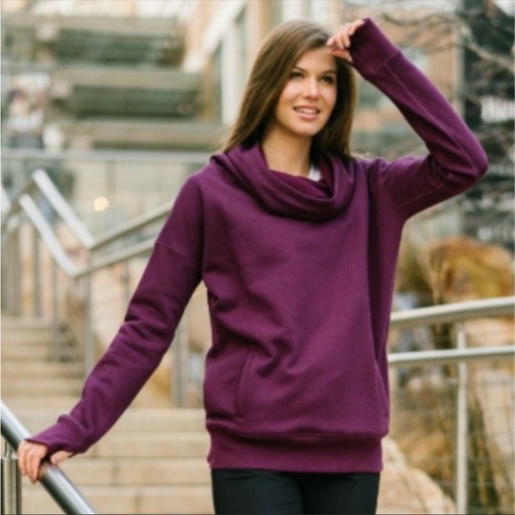 ZYIA Oh So Soft Cowl Neck Hoodie Plum Purple Fleece Lined L - Picture 1 of 8